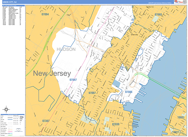 Union City, NJ Zip Code Map